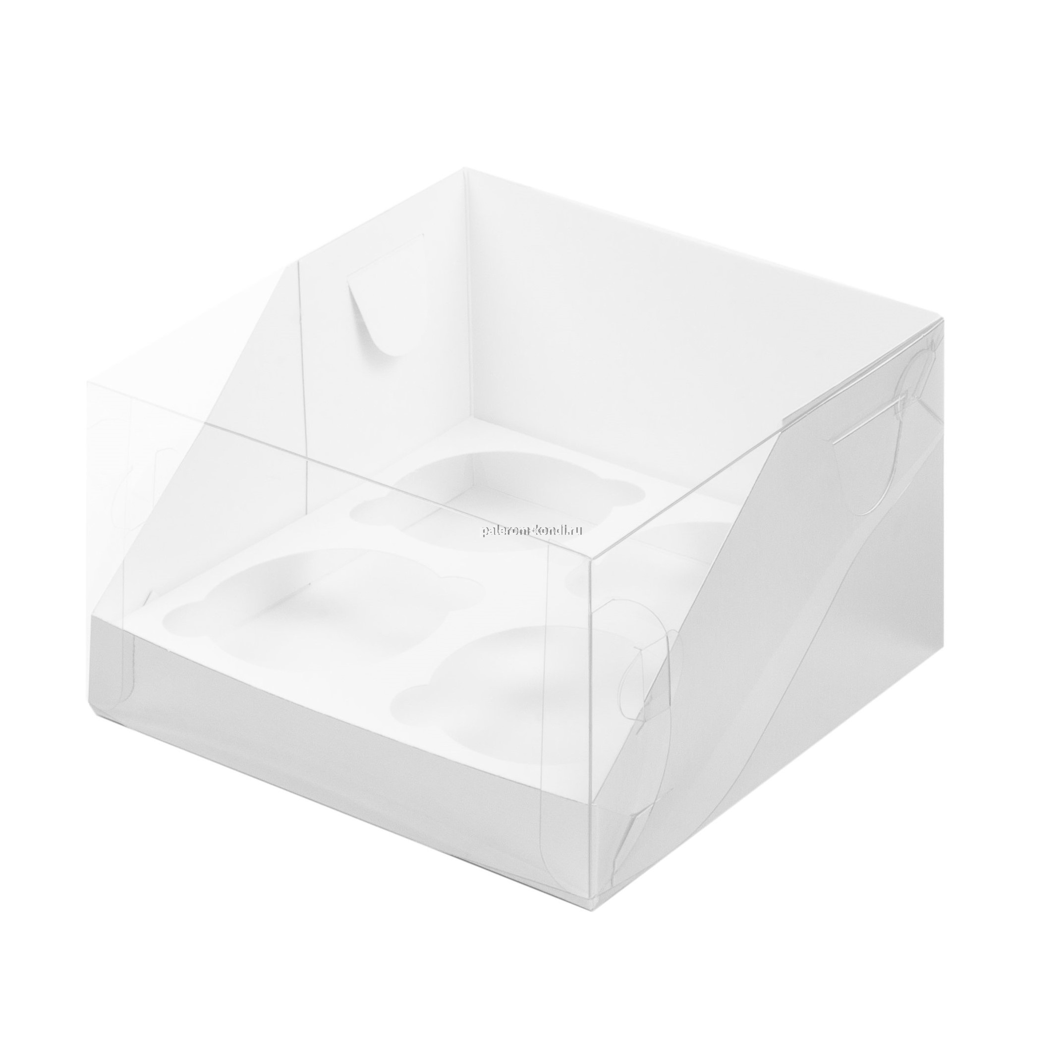 Коробка на 4 капкейка с пластиковой крышкой - Серебро, 16х16х10см